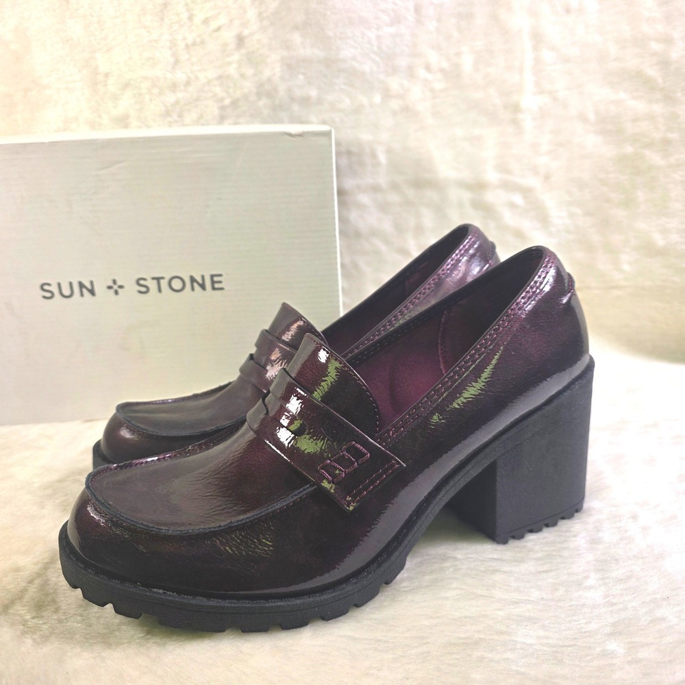 Sun + Stone Platform Loafers Wine Burgundy Croc Lug Sole CHunky Womens 11 NEW
